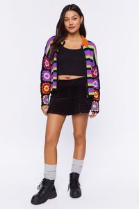 BLACK/MULTI Crochet-Sleeve Striped Zip-Up Sweater, image 4