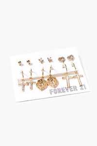 GOLD Cross Charm Hoop & Stud Earring Set, image 1