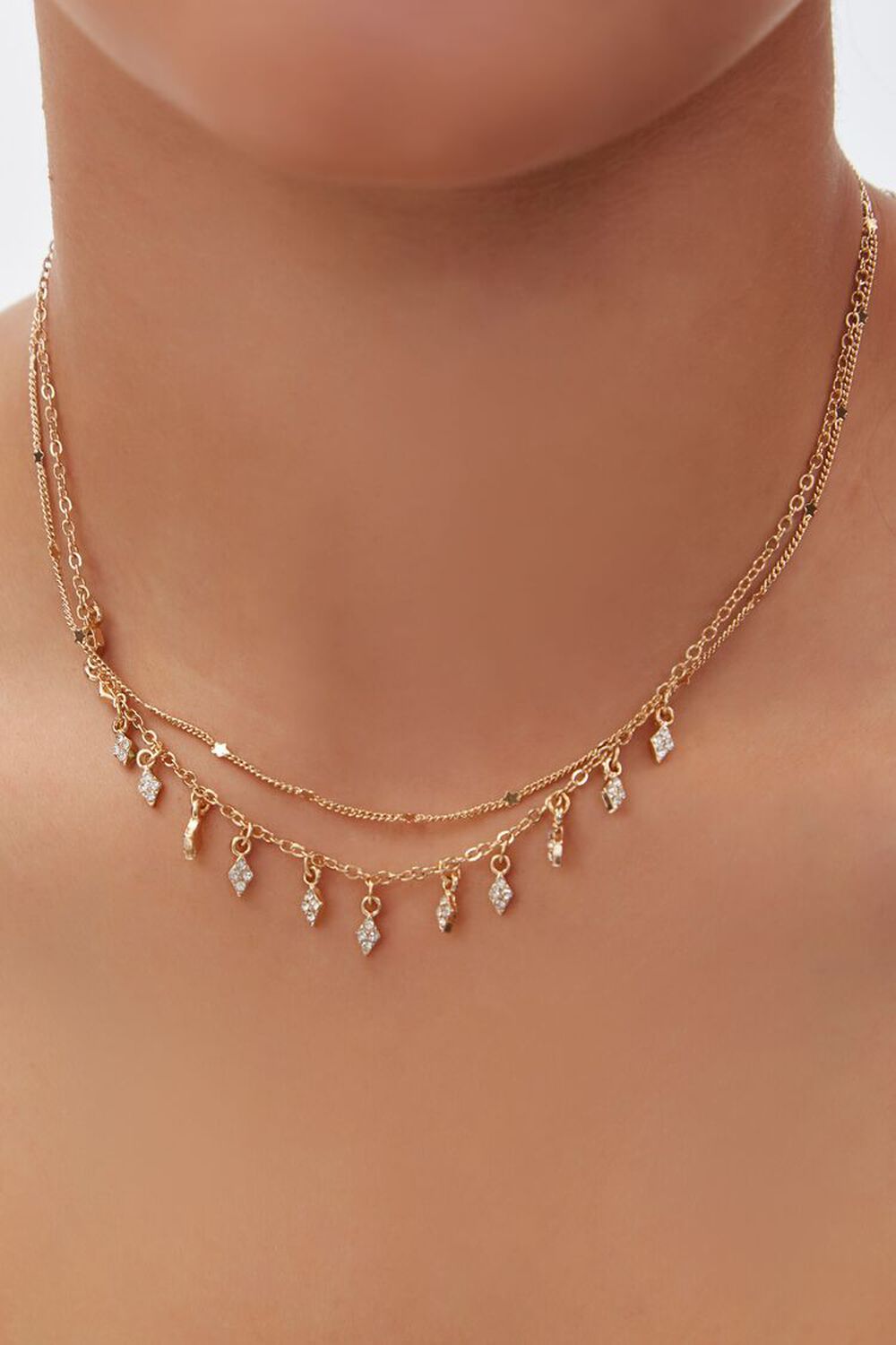GOLD/CLEAR Faux Gem Charm Chain Necklace, image 1