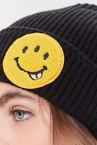 BLACK/MULTI Embroidered Happy Face Beanie, image 2