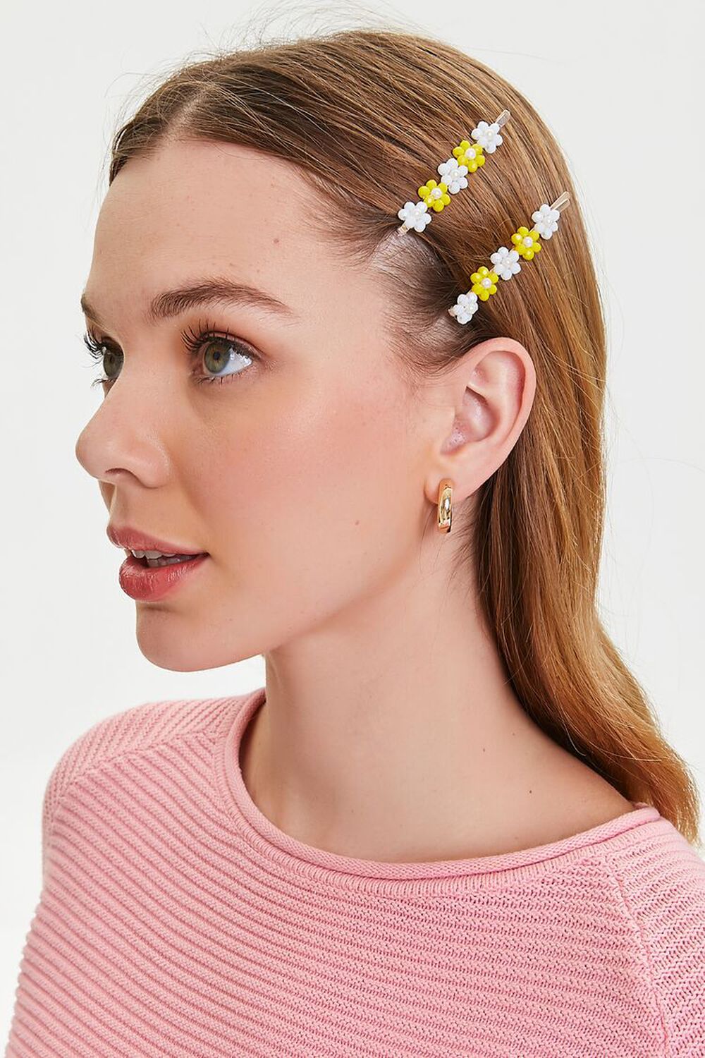 YELLOW/WHITE Beaded Floral Bobby Pin Set, image 1