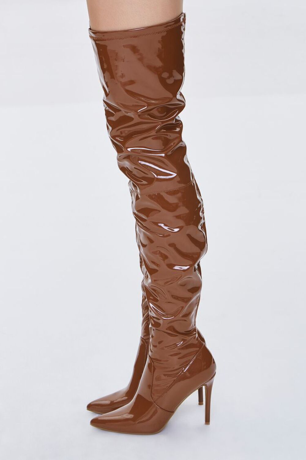 Faux Patent Leather Thigh-High Boots