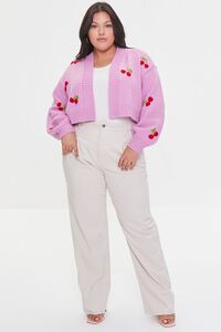 PURPLE/MULTI Plus Size Cherry Cardigan Sweater, image 4