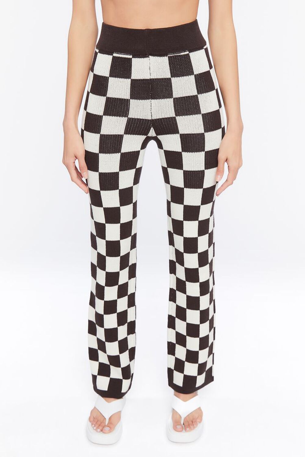 Sweater-Knit Checkered Crop Top & Pants Set