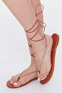 TAN Curb-Chain Lace-Up Thong Sandals, image 1