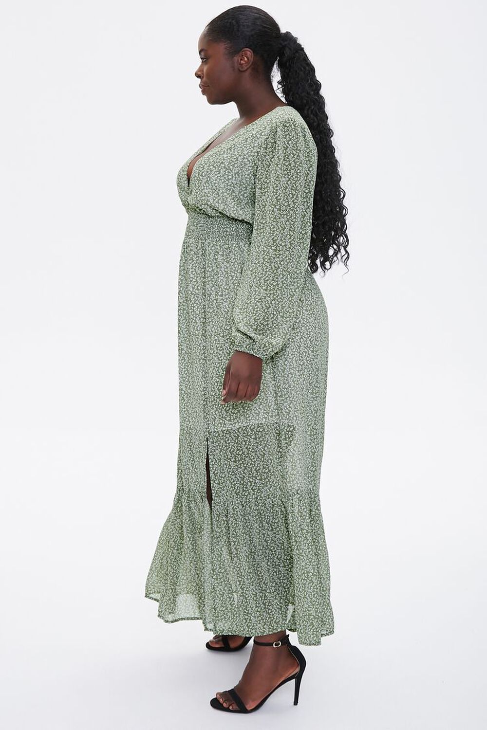 SAGE/CREAM Plus Size Floral Peasant Maxi Dress, image 2