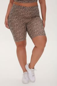 TAUPE/BLACK Plus Size Leopard Print Biker Shorts, image 2
