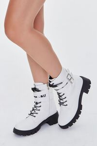 WHITE Buckled Lace-Up Booties, image 1