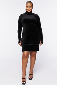 BLACK Plus Size Velour Mock Neck Mini Dress, image 4