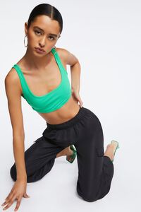 GREEN Ribbed Crisscross Cropped Tank Top, image 1