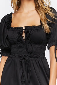 BLACK Smocked Puff-Sleeve Midi Dress, image 5