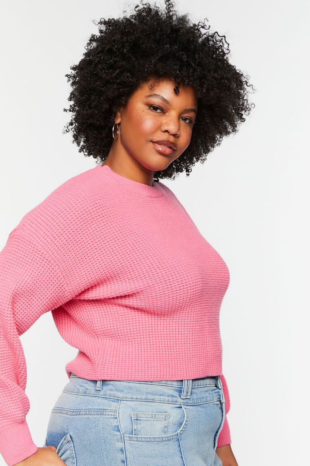 Plus Size Purl Knit Cropped Sweater, image 2