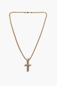 GOLD/CLEAR Men Cross Pendant Necklace, image 2