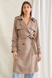Belted Faux Suede Trench Jacket, image 5