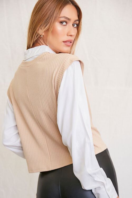 TAUPE/WHITE Sweater Vest & Shirt Combo Top, image 3