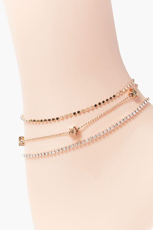 GOLD/CLEAR Star Charm Chain Anklet Set, image 1