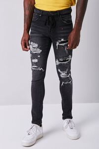 BLACK Paint-Splatter Distressed Slim-Fit Jeans, image 2
