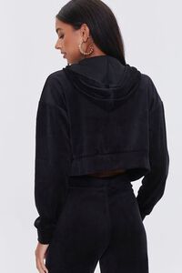 BLACK Velour Cropped Zip-Up Hoodie, image 3