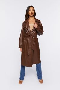 WALNUT Belted Faux Leather Duster Jacket, image 6