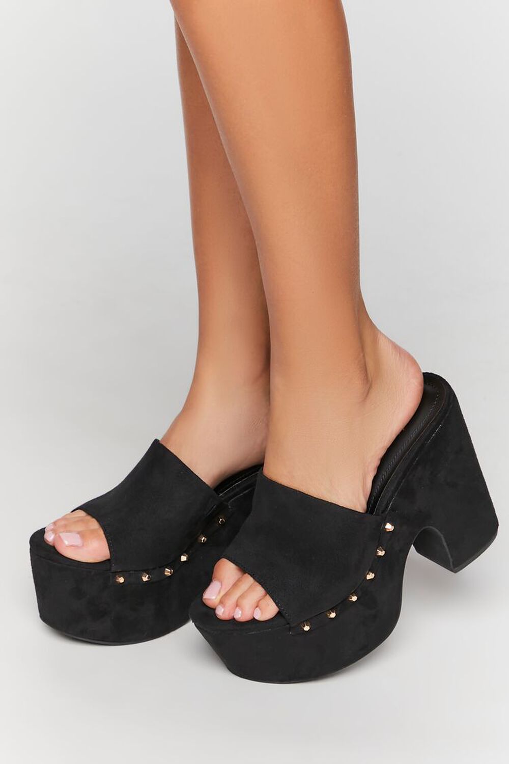 BLACK Studded Platform Clog Heels, image 1