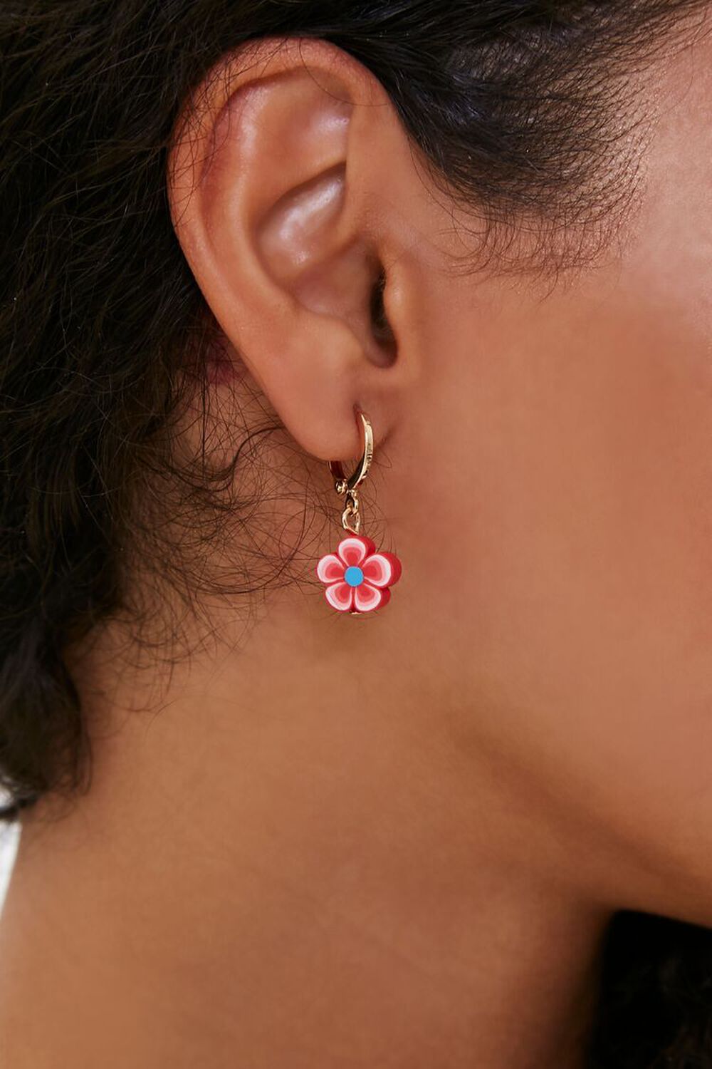 RED Floral Charm Hoop Earrings, image 1