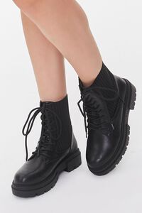 BLACK Faux Leather Ribbed Booties, image 1