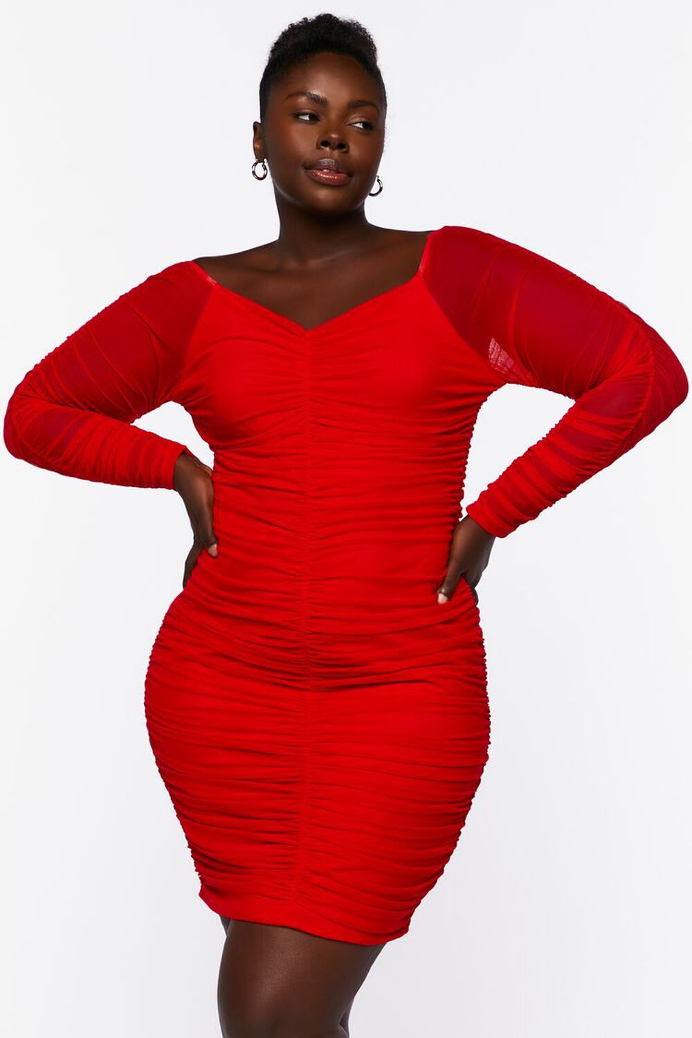 RED Plus Size Ruched Bodycon Dress, image 1