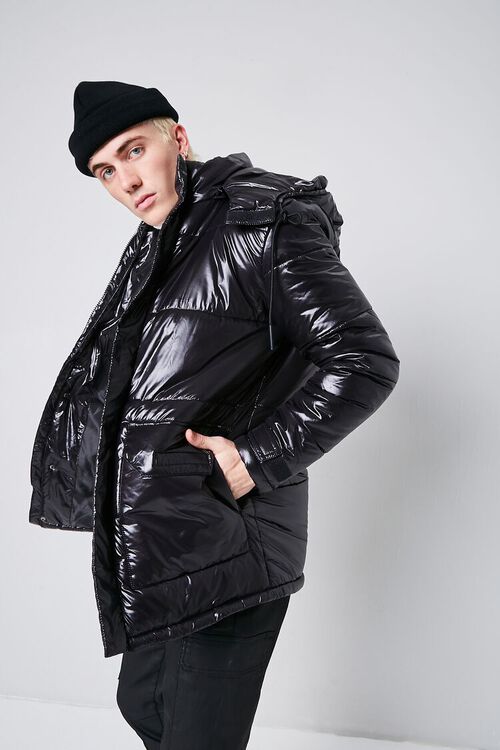 BLACK Nylon Hooded Puffer Jacket, image 2