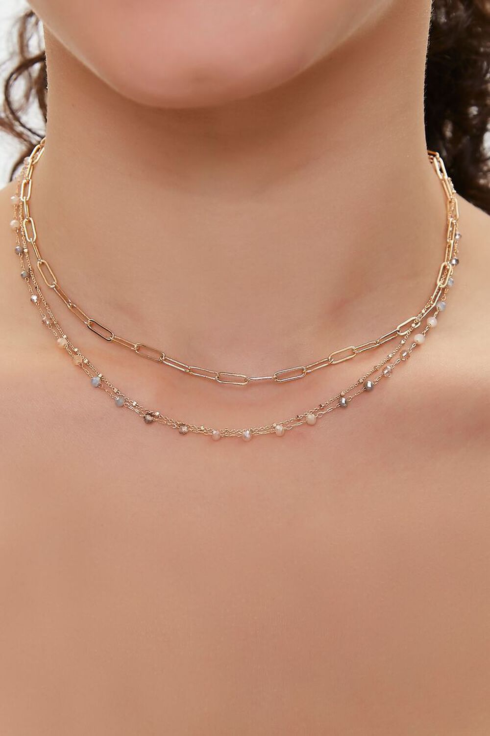 Faux Gem Layered Chain Necklace, image 1