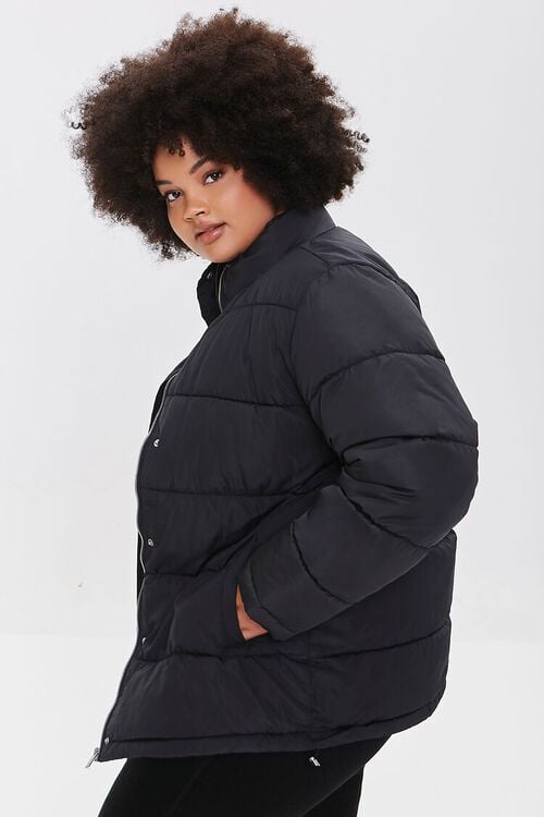 BLACK Plus Size Zip-Up Puffer Jacket, image 3