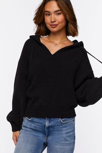 BLACK Hooded Drop-Sleeve Sweater, image 1