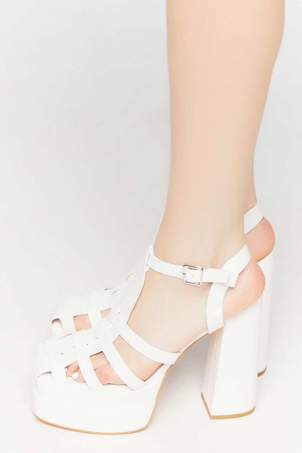 WHITE Faux Leather Caged Platform Heels, image 2