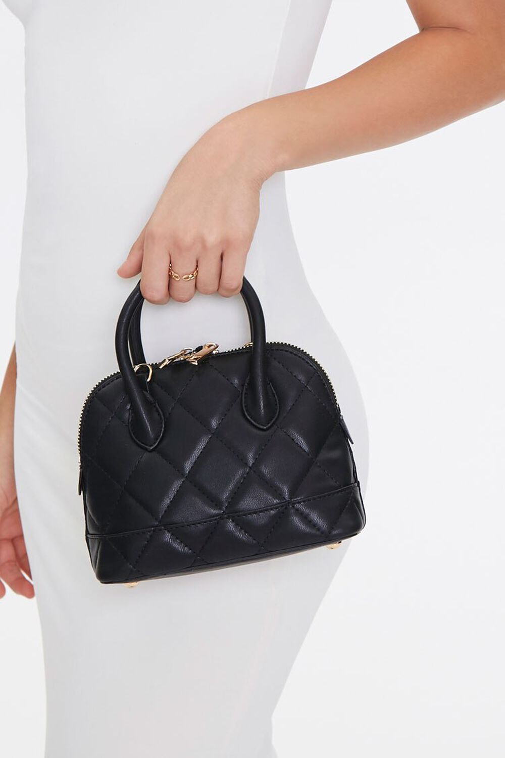 Faux Leather Quilted Satchel, image 1