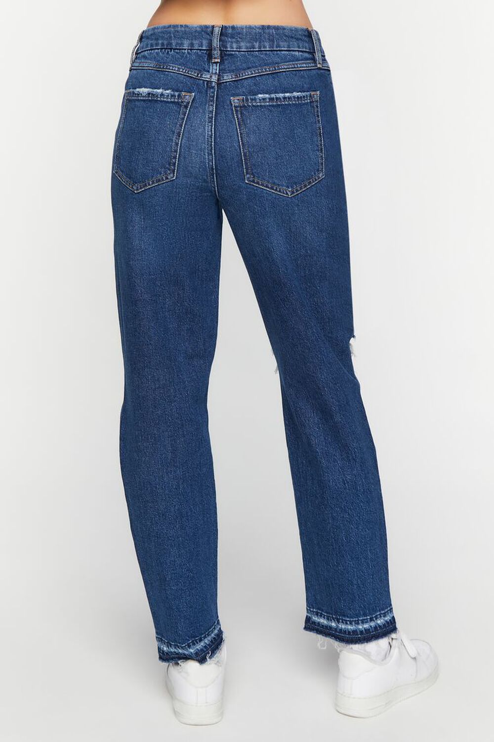 DARK DENIM Recycled Cotton Distressed Straight-Leg Jeans, image 3