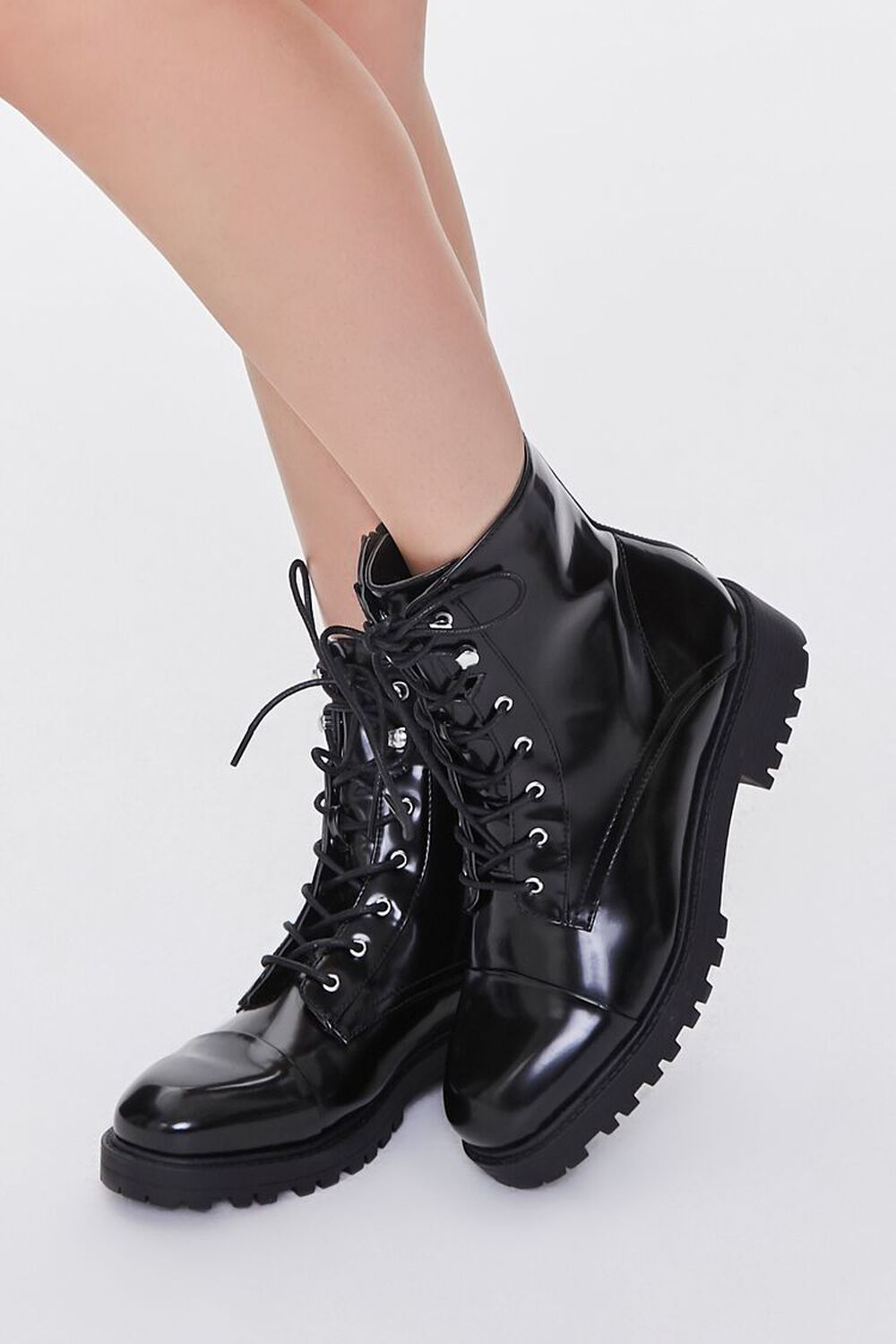 BLACK Faux Leather Combat Boots, image 1