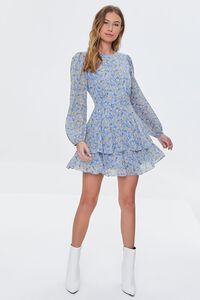 BLUE/MULTI Ditsy Floral Chiffon Mini Dress, image 4