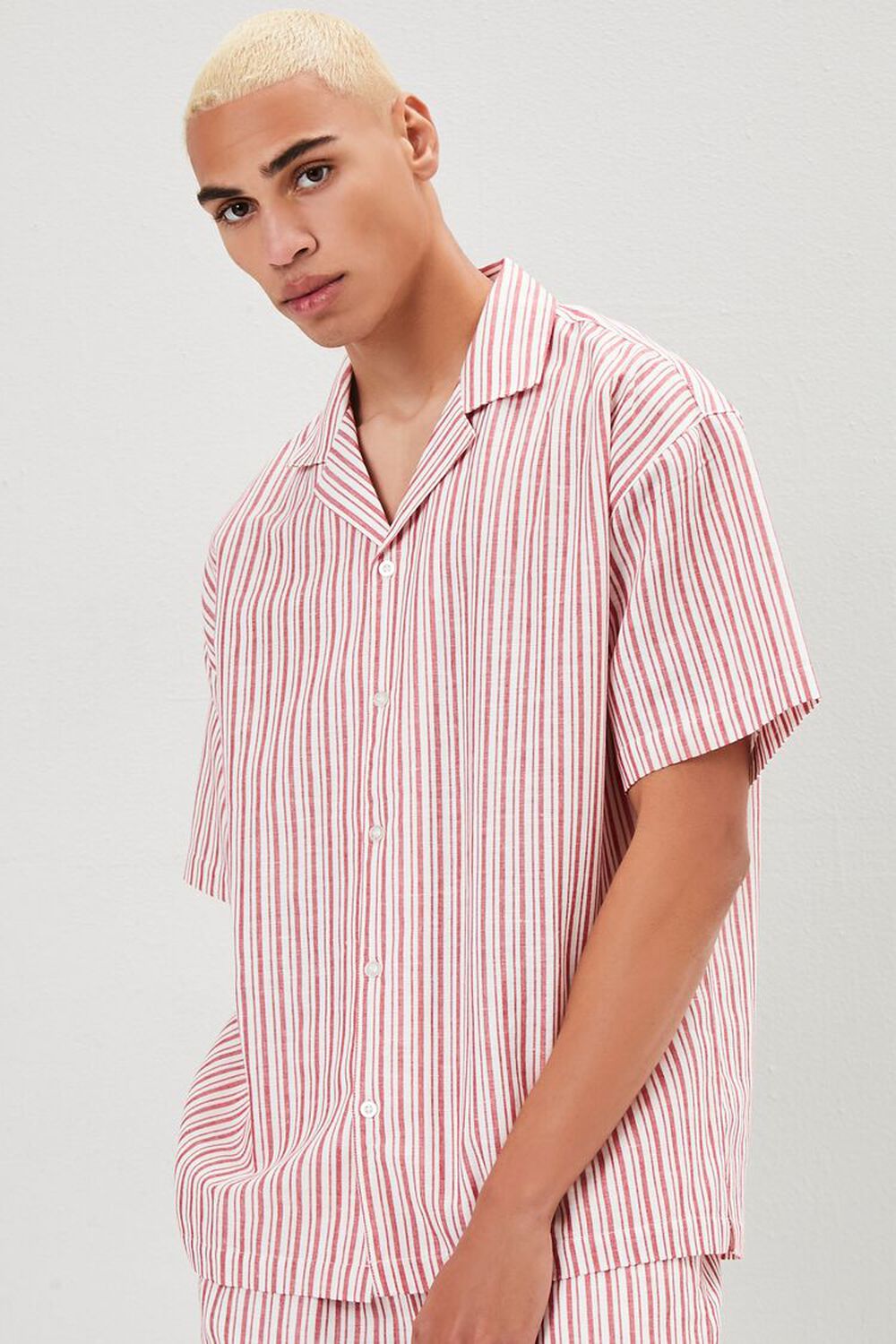 RED/CREAM Pinstriped Linen-Blend Shirt, image 1