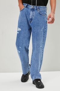 MEDIUM DENIM Distressed Wide-Leg Jeans, image 2