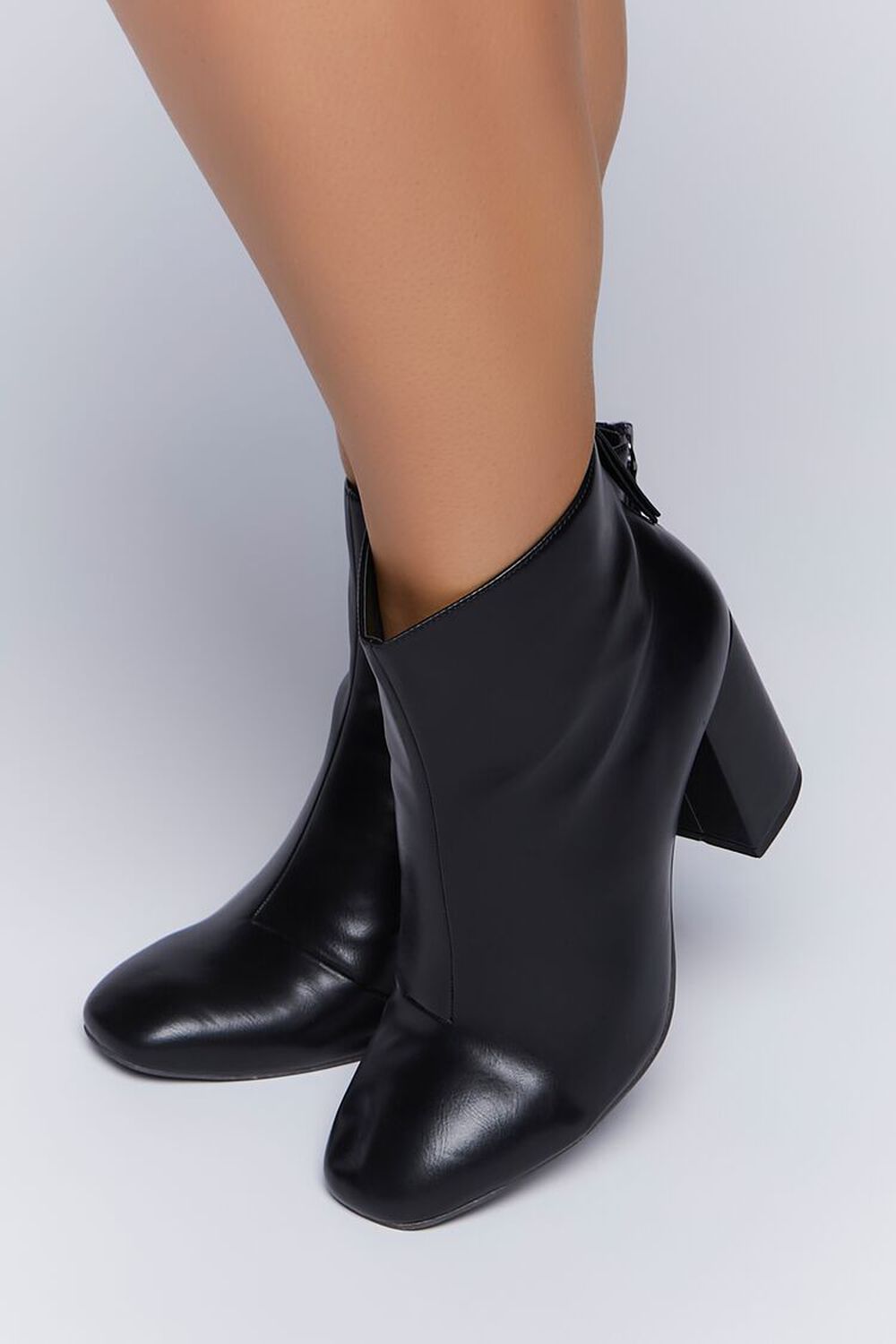 BLACK Faux Leather Block Heel Booties (Wide), image 1