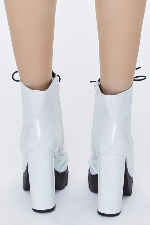 WHITE Faux Patent Leather Platform Booties, image 3