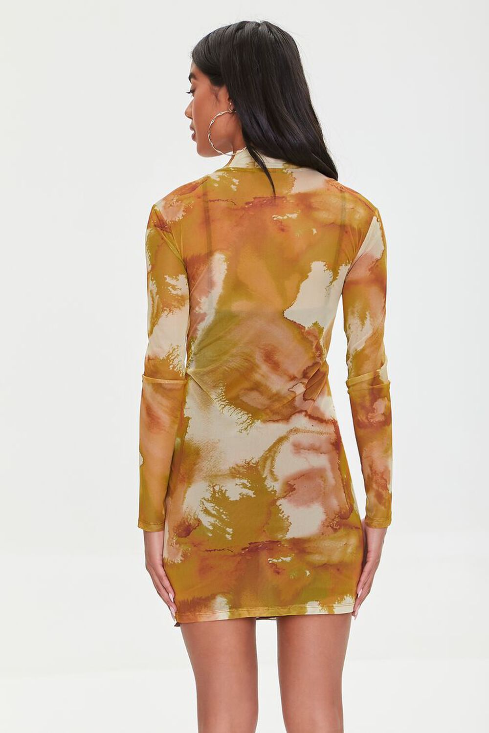 TAN/MULTI Mesh Watercolor Print Dress, image 3
