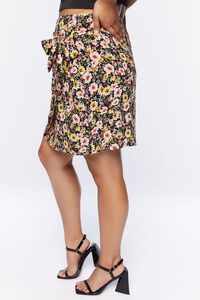 BLACK/MULTI Plus Size Floral Print Wrap Mini Skirt, image 3