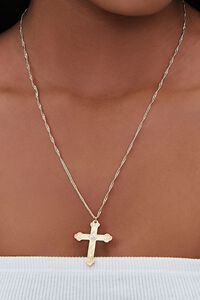 GOLD Ornate Cross Pendant Necklace, image 1