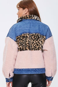 DENIM/MULTI Leopard Print Faux Shearling Denim Jacket, image 3