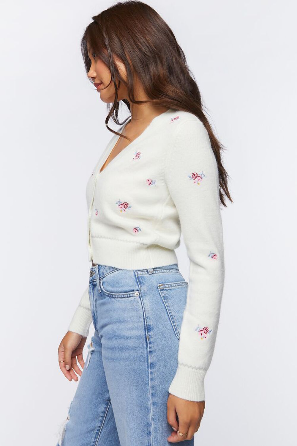 CREAM/MULTI Embroidered Floral Cardigan Sweater, image 2