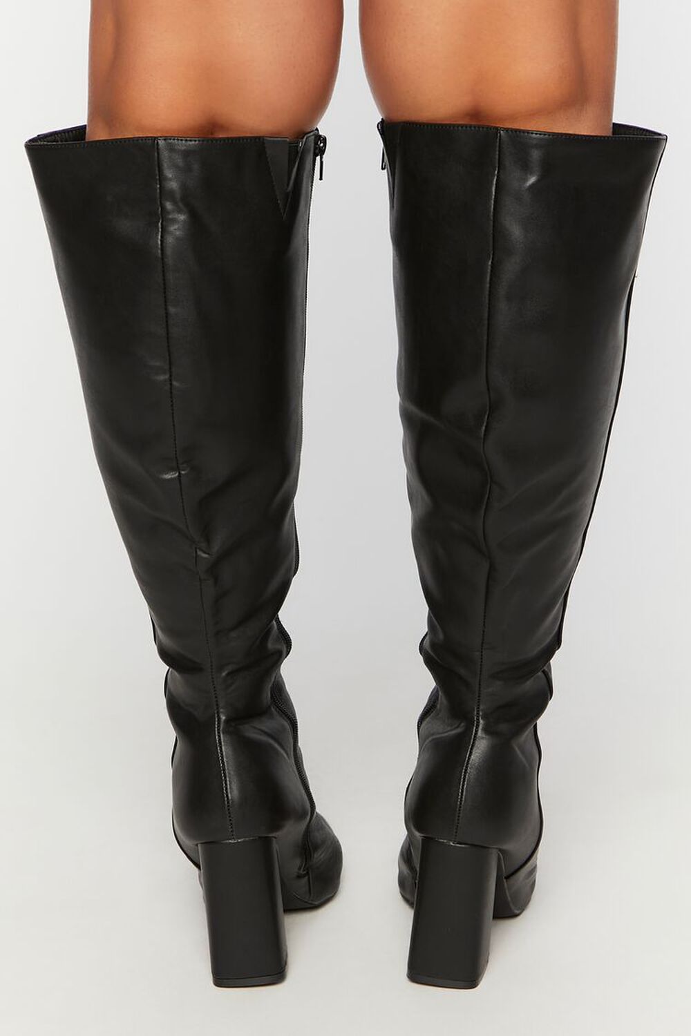 BLACK Faux Leather Knee-High Boots (Wide), image 3