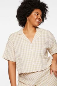 VANILLA/MULTI Plus Size Cropped Plaid Shirt, image 1