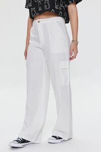WHITE Linen-Blend Cargo Pants, image 3