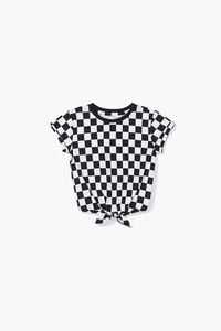 BLACK/WHITE Girls Checkered Knotted Tee (Kids), image 1