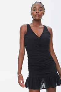 BLACK Ruched Chiffon Mini Dress, image 1